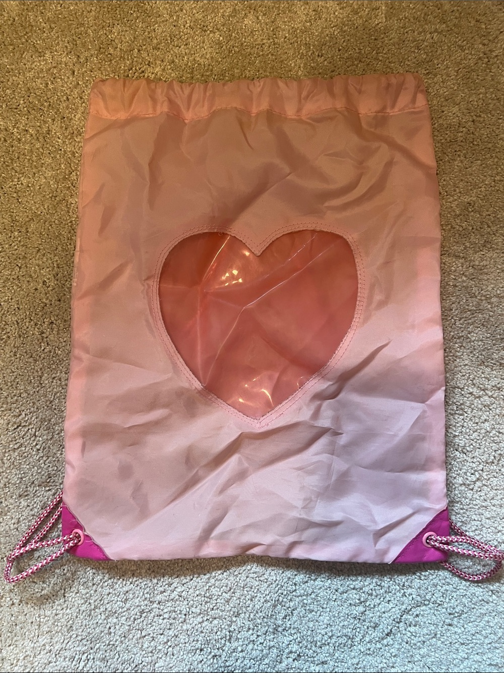 Pink Heart Drawstring Bag